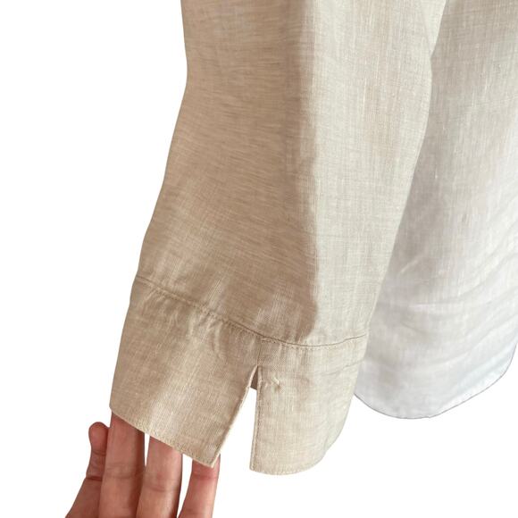 Chico's No Iron 100% Linen Beige Button Down Tunic Size L Neutral Closet Staple - Picture 3 of 7
